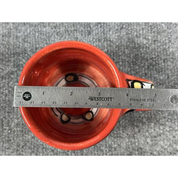 Karin Kraemer Mug Red Earthenware Majolica Glaze Hand Decorated Angler Fish - Picture 9 of 9